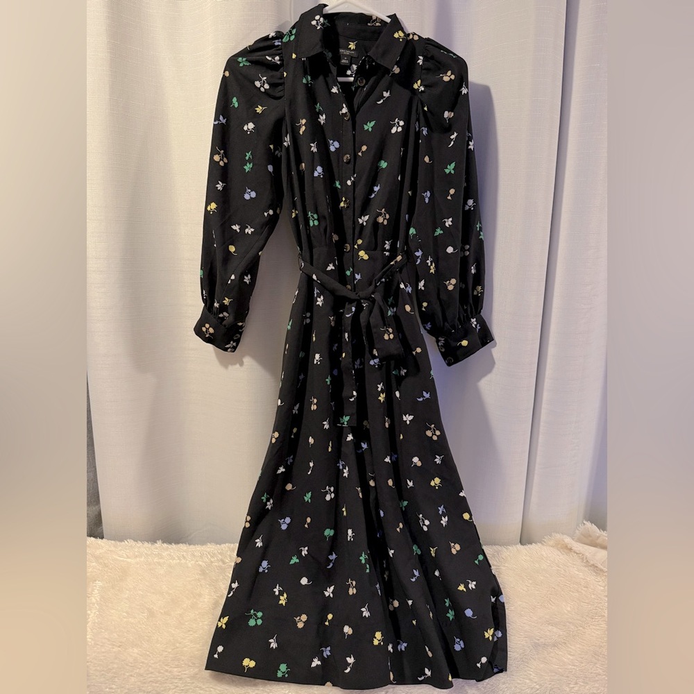 Belted floral midi dress